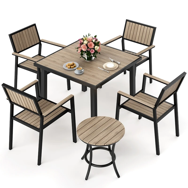 6-Piece Aluminum Outdoor Patio Dining Set with Square Table, Small Side Table and 4-Stackable Chairs