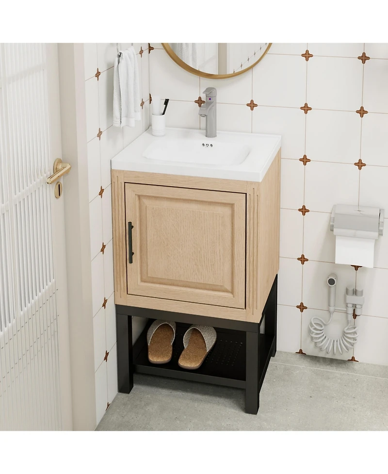 Casainc 20" Small Bathroom Vanity with Sink & Faucet,Freestanding Bathroom Cabinet with White Ceramic Basin