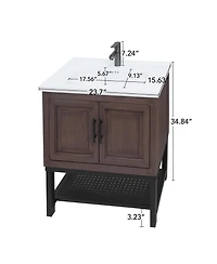 Casainc 24" Bathroom Vanity with White Ceramic Sink & Faucet,Freestanding Bathroom Cabinet with 2 Storage Doors and Open iron Shelf