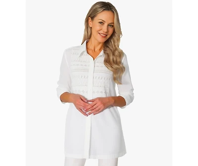 Stella Carakasi Women's Cotton Poplin Button-Front Unique Handmade Bib Pitch Perfect Tunic