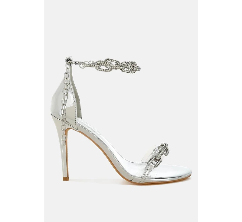 Traben Rhinestones Chain Metallic Stiletto Sandals