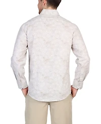 Tailorbyrd Big & Tall Batik Printed Linen Blend Long Sleeve Shirt for Men Xxl Dove White