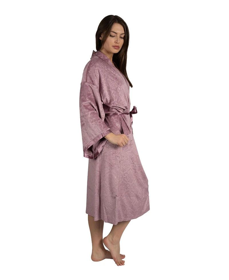 Tahari Women's Velour Kimono Robe with Flowy Bell Sleeves Satin Trim and Tie Front