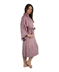 Tahari Women's Velour Kimono Robe with Flowy Bell Sleeves Satin Trim and Tie Front