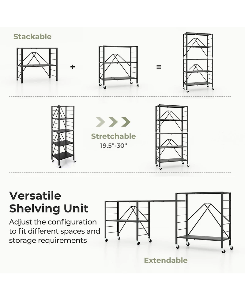 5-Tier Foldable Storage Shelf with Wheels