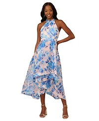 Adrianna Papell Women's Floral Print Halter High-Low Midi Dress