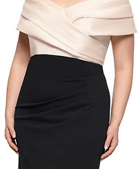 Betsy & Adam Plus Mixed-Material Off-The-Shoulder Gown