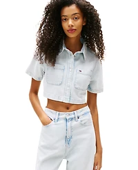 Tommy Jeans Women's Cropped Short-Sleeve Denim Shirt