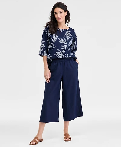 Charter Club Women's Cropped Wide-Leg 100% Linen Pants, Exclusively at Macy's