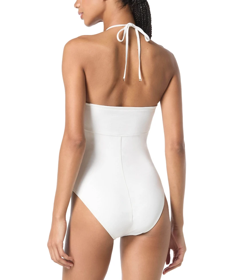 Michael Michael Kors Women's Laced Keyhole Halter One-Piece Swimsuit