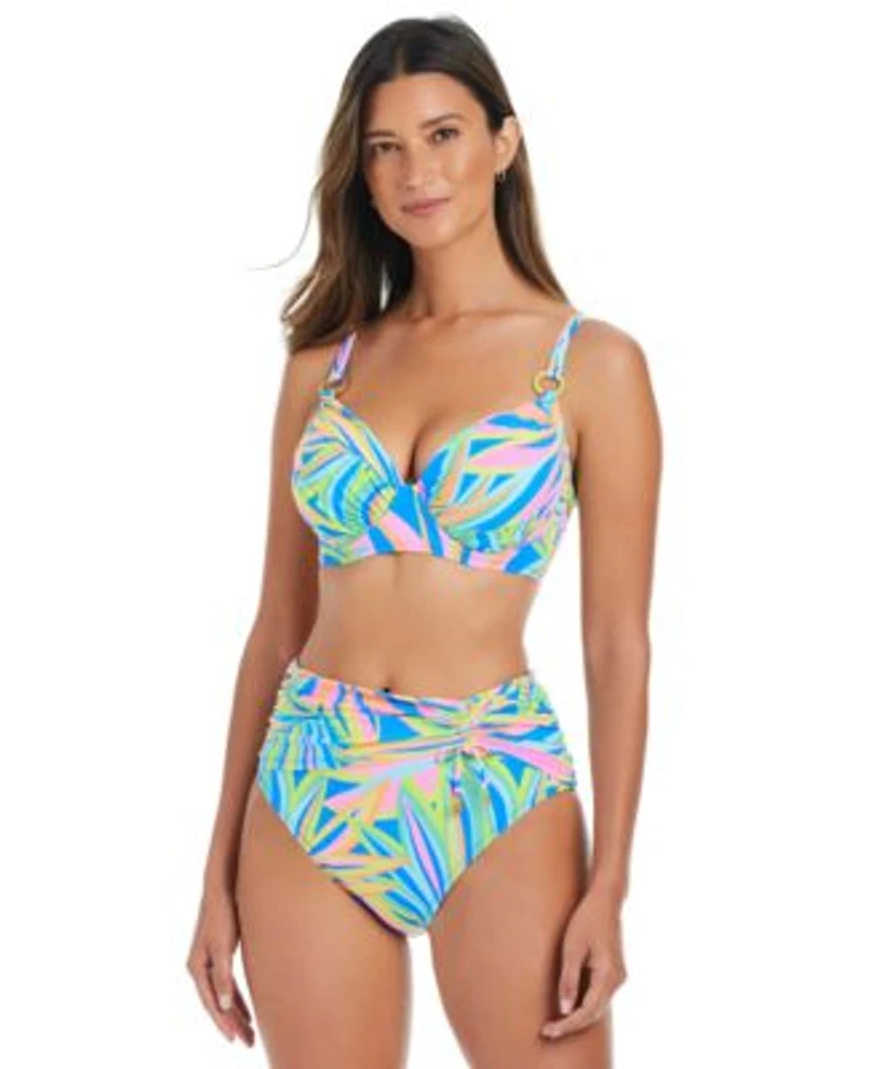 Bleu By Rod Beattie Womens On The Bright Side Printed Underwire Bikini Top High Waist Sarong Bikini Bottoms