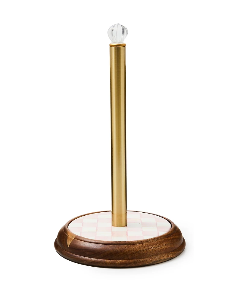 Mackenzie-Childs Rosy Check Wood Paper Towel Holder