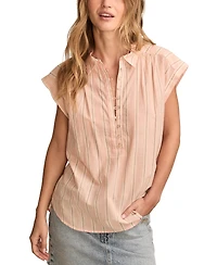 Lucky Brand Women's Cotton Striped Short-Sleeve Popover
