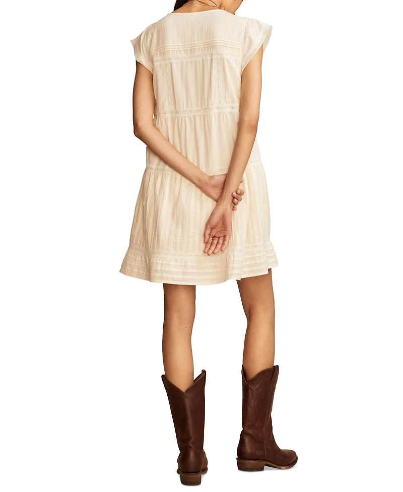 Lucky Brand Women's Cotton Button-Front Lace Mini Dress