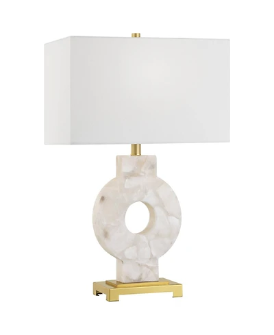 Possini Euro Design Mavi 25 1/2" High Round Modern Table Lamp White Finish Alabaster Marble Stone Living Room (Colors May Vary)