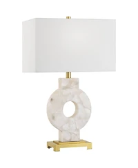 Possini Euro Design Mavi 25 1/2" High Round Modern Table Lamp White Finish Alabaster Marble Stone Living Room (Colors May Vary)
