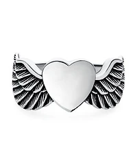 Bling Jewelry Religious Spiritual Heart Angel Wing Feather Band Ring Oxidized .925 Sterling Silver Or Stainless Steel