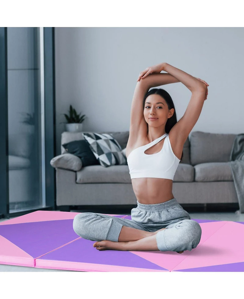 4-Panel Pu Leather Folding Gym Mat - Hook & Loop Fasteners