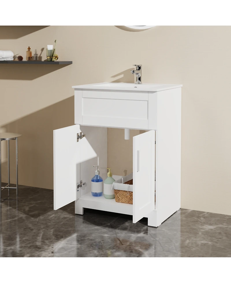 Casainc 24" White Sink Bathroom Vanity Laundry Cabinet Combo