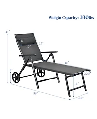 2PCS Patio Lounge Chair W/ Wheels Neck Pillow Aluminum Frame Adjustable