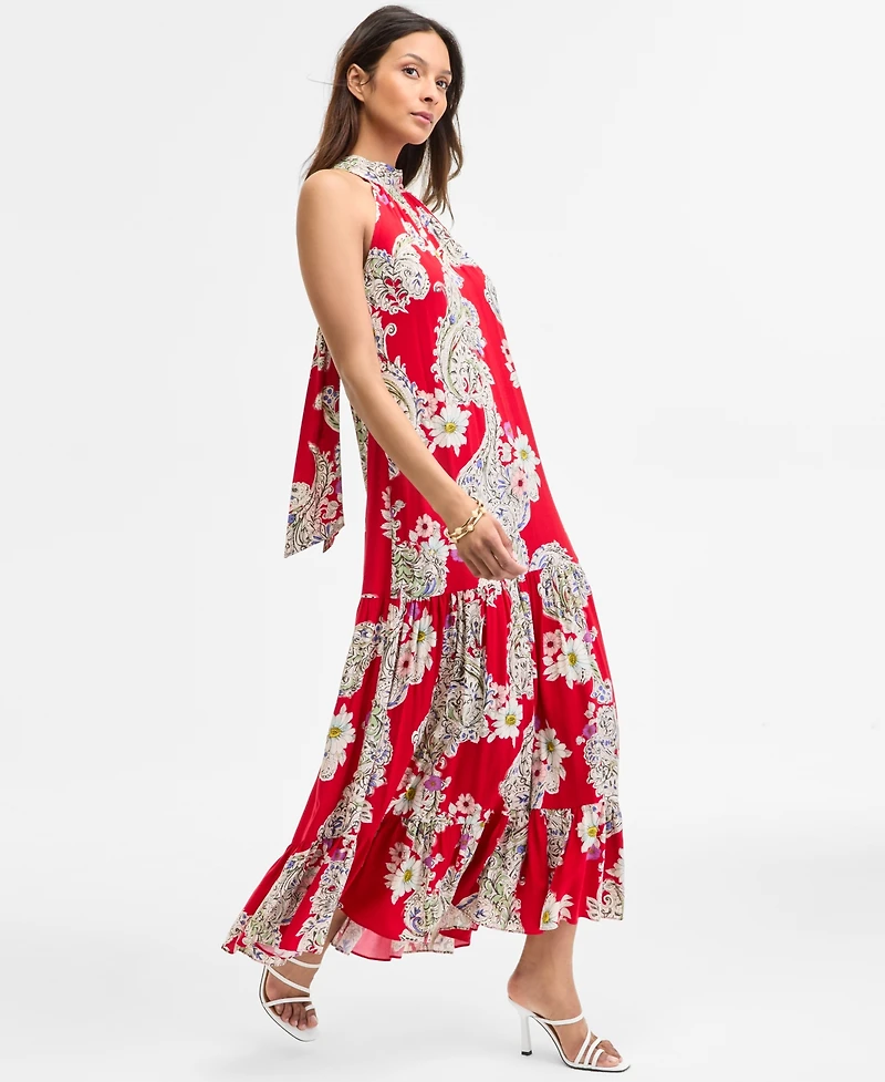 Msk Women's Paisley Floral-Print Tiered Maxi Dress