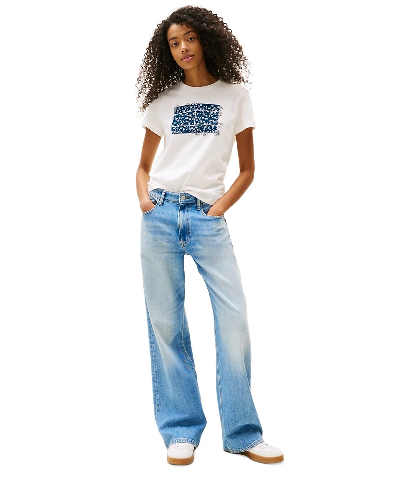 Tommy Jeans Women's Cotton Floral-Flag Graphic T-Shirt