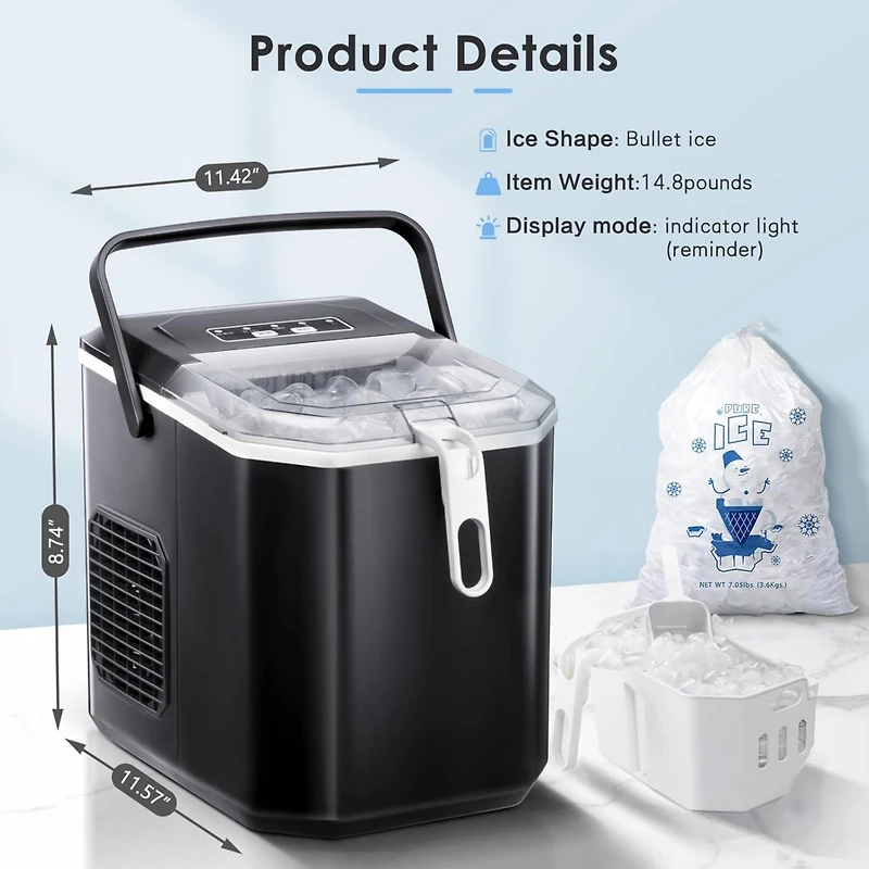 Cowsar 26Lbs Countertop Ice Maker, 9 Cubes 8 Mins, Two ,Self-Cleaning, with Scoop/Basket