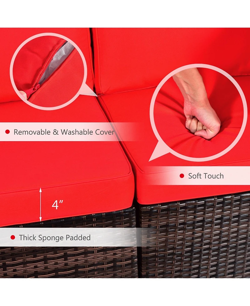 Gymax 7PCS Rattan Patio Sectional Furniture Set w/ 30'' Fire Pit Table & Cushion