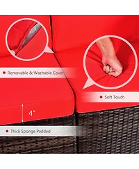 Gymax 7PCS Rattan Patio Sectional Furniture Set w/ 30'' Fire Pit Table & Cushion