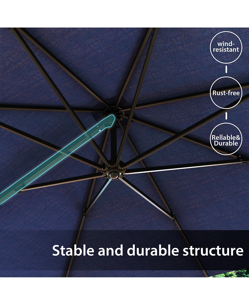 10 ft. Patio Umbrella Square Cantilever Umbrella, Outdoor Market Umbrella in Blue with 360° Rotation for Pool Lawn(without base)