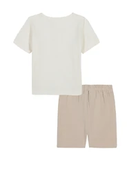Calvin Klein Baby Boys 2-Piece Slub Jersey Henley T-Shirt and Tonal Plaid Shorts Set