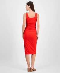 Bar Iii Women's Ribbed-Knit Square-Neck Ruched Dress, Exclusively at Macy's