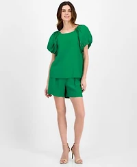 Anne Klein Womens Pull On Pleated Shorts Pleated Bubble Sleeve Blouse