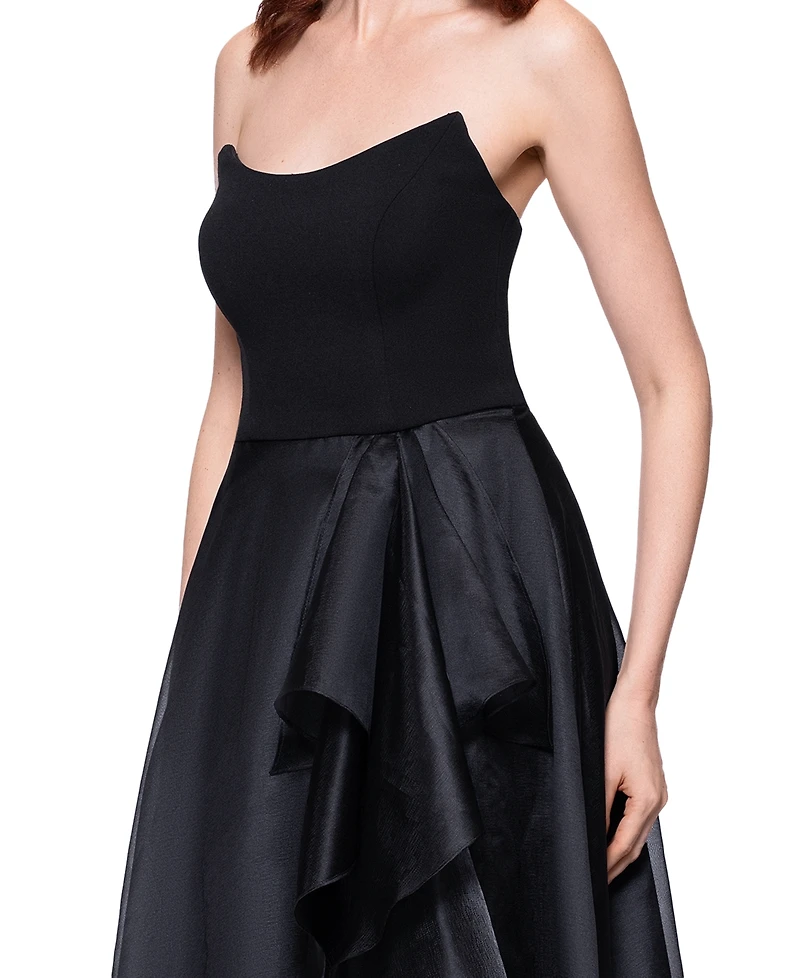 Betsy & Adam Petite Mixed-Material Strapless Ball Gown
