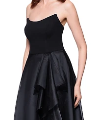 Betsy & Adam Petite Mixed-Material Strapless Ball Gown