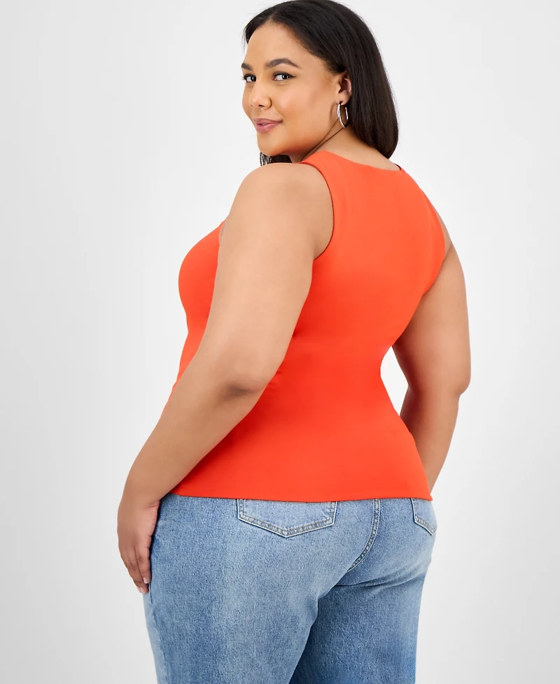 Bar Iii Trendy Plus Ruched V-Neck Tank Top, Exclusively at Macy's