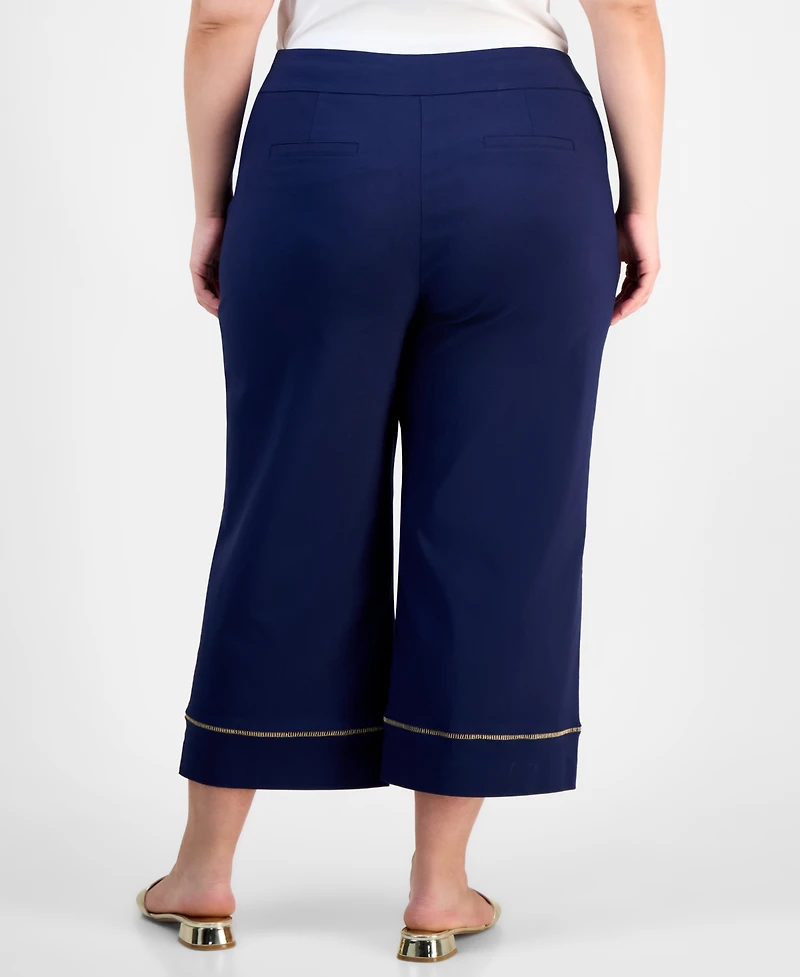 Jm Collection Plus Ladder-Trim Pull-On Capri Pants, Exclusively at Macy's