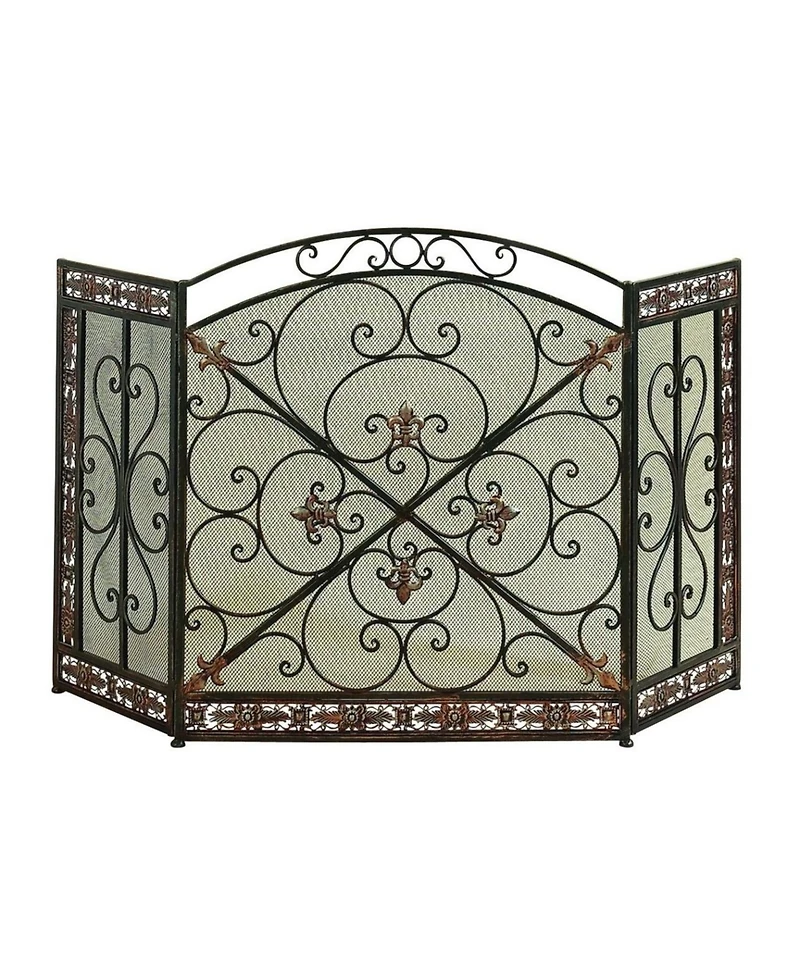 Traditional 3-Panel Fire Screen with Filigree Design for Elegant Fireplace Protection