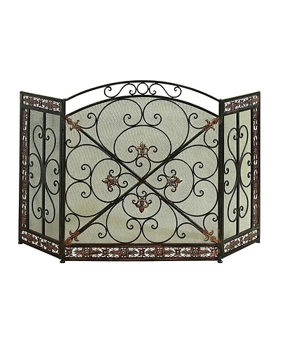 Traditional 3-Panel Fire Screen with Filigree Design for Elegant Fireplace Protection