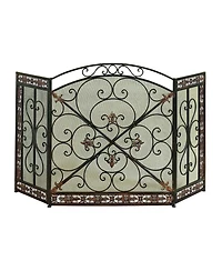 Traditional 3-Panel Fire Screen with Filigree Design for Elegant Fireplace Protection