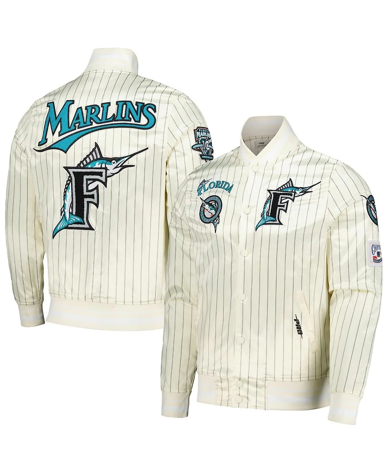 Pro Standard Men's Cream Florida Marlins Cooperstown Collection Pinstripe Retro Classic Satin Full-Snap Jacket