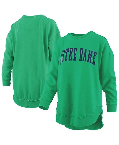 Pressbox Women's Green Notre Dame Fighting Irish Melange Poncho Vintage Fleece Long Sleeve Pullover Sweatshirt