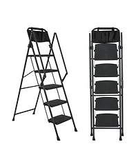 5-Step Foldable Light Weight Wide Anti Slip Pedal and Safety Handle, Sturdy Multi-Purpose Step Ladder with tool bag