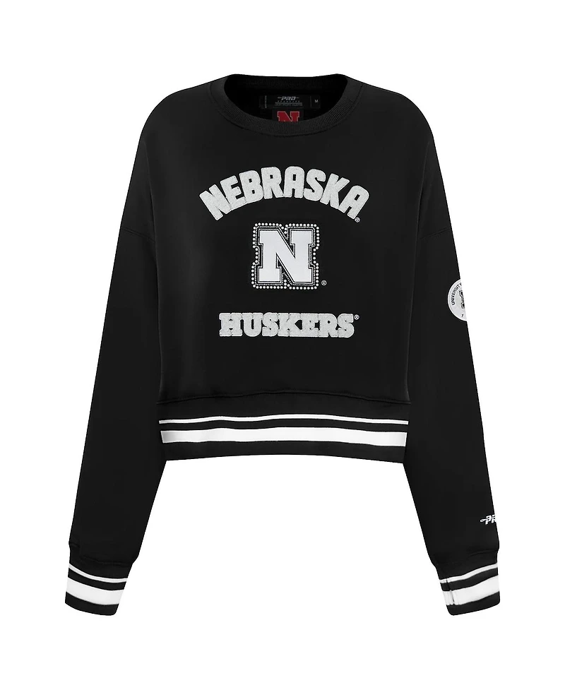 Pro Standard Women's Black Nebraska Huskers Cropped Pullover Sweatshirt