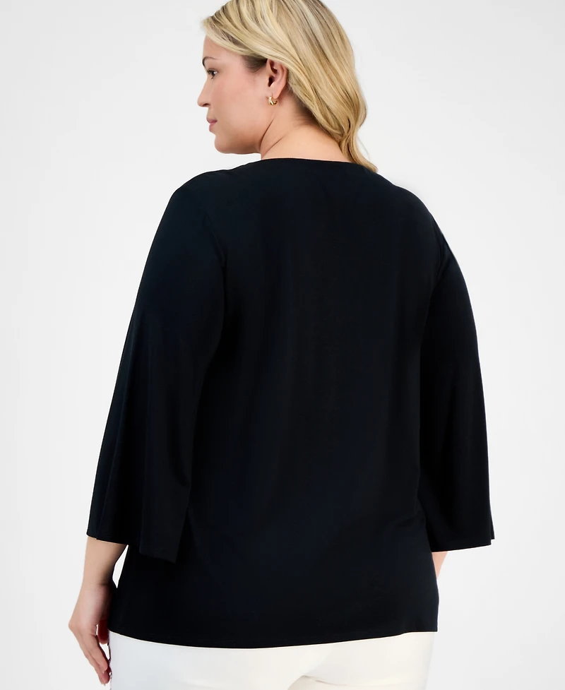 Jm Collection Plus Lace-Up Split-Neck Top, Exclusively at Macy's