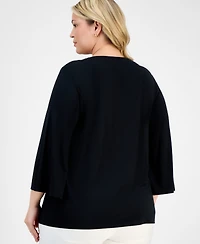 Jm Collection Plus Lace-Up Split-Neck Top, Exclusively at Macy's