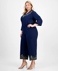 Jm Collection Plus Metallic Embroidered-Hem Capri Pants, Exclusively at Macy's