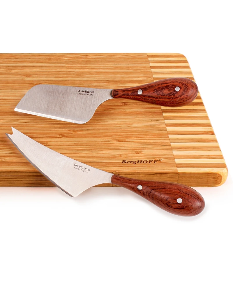 BergHOFF Aaron Probyn 3-Piece Cheese Knives and Round Bamboo Cutting Board Set