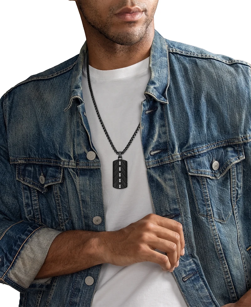 Esquire Men's Jewelry Diamond Dog Tag 22" Pendant Necklace (1/20 ct. t.w.) in Black Ion-Plated Stainless Steel