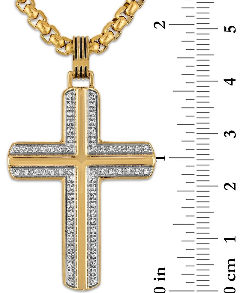 Esquire Men's Jewelry Diamond Cross 22" Pendant Necklace (1/3 ct. t.w.) in Gold-Tone Ion-Plated Stainless Steel